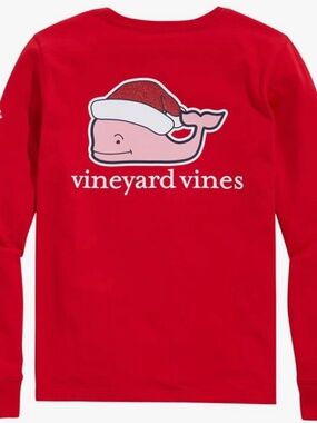 NWT Vineyard Vines Girls Glitter Santa Whale Long-Sleeve Pocket T-Size M (12-14)